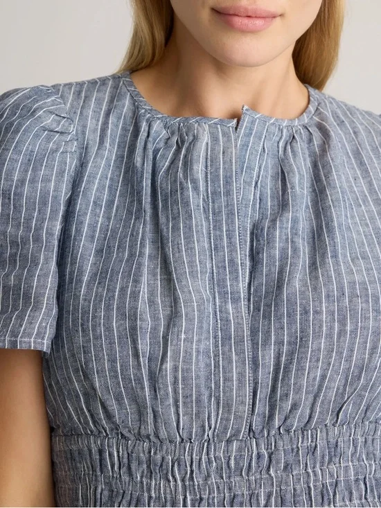 Quince Womens 100% European Linen Tiered Maxi Dress Chambray Stripe XL - Picture 4 of 11